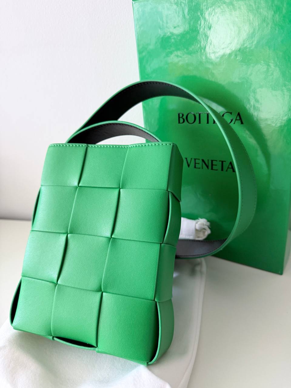 Mini Cassette Bucket Crossbody Bag – Green with black | Pre-Loved