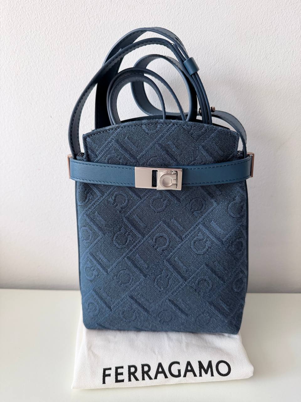 Pre-Owned Monogram Jacquard Mini Bucket Bag – Blue Canvas with Leather Trim