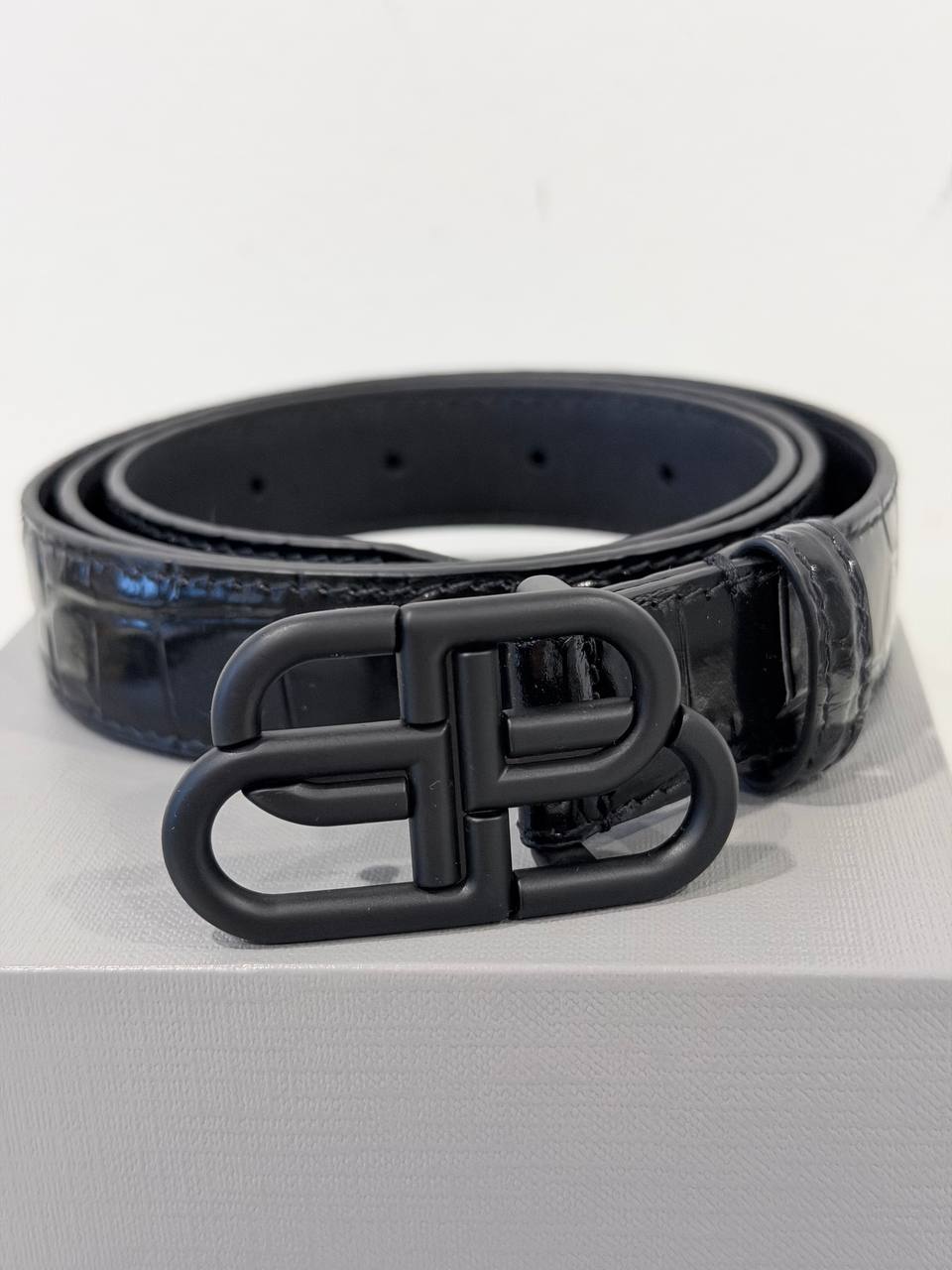 BB Thin Belt in Crocodile Embossed Leather