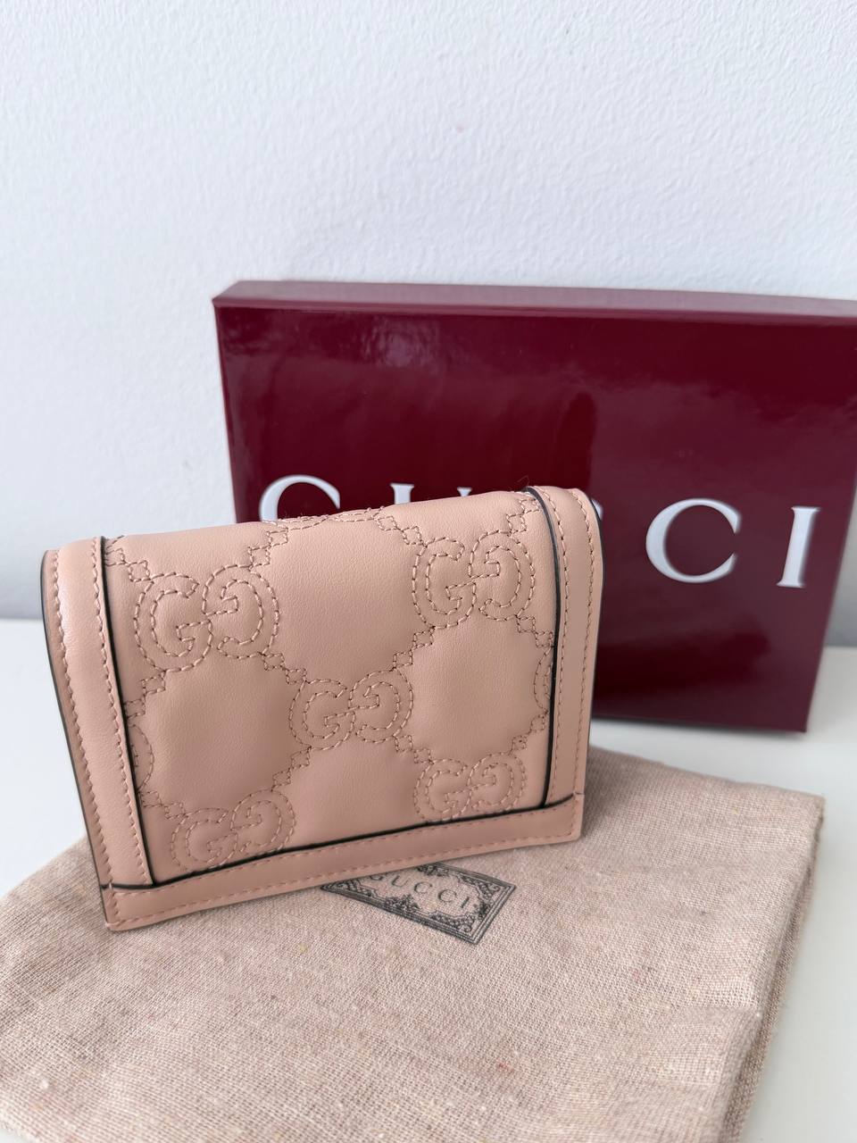 GG Matelassé Card Case Wallet Rose Porcelaine