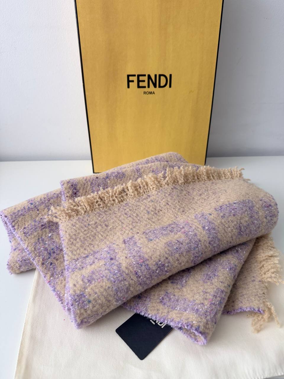 Bufanda FF Motif en Lana y Mohair Multicolor - Beige