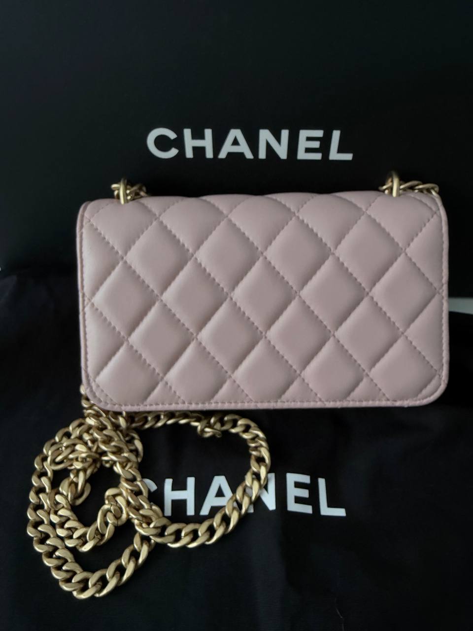 Bolso Chanel Wallet on Chain (WOC) Camellia Charm en Piel Lambskin Rosa Claro