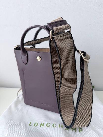 Bolso Mini Tote Longchamp Épure en Piel Color Berenjena con Charm Decorativo