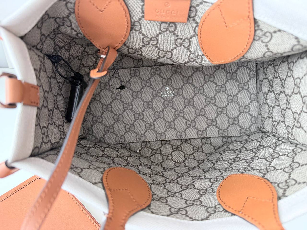 Mini Shopper Gucci Heritage Logo en Lona y Piel Marrón