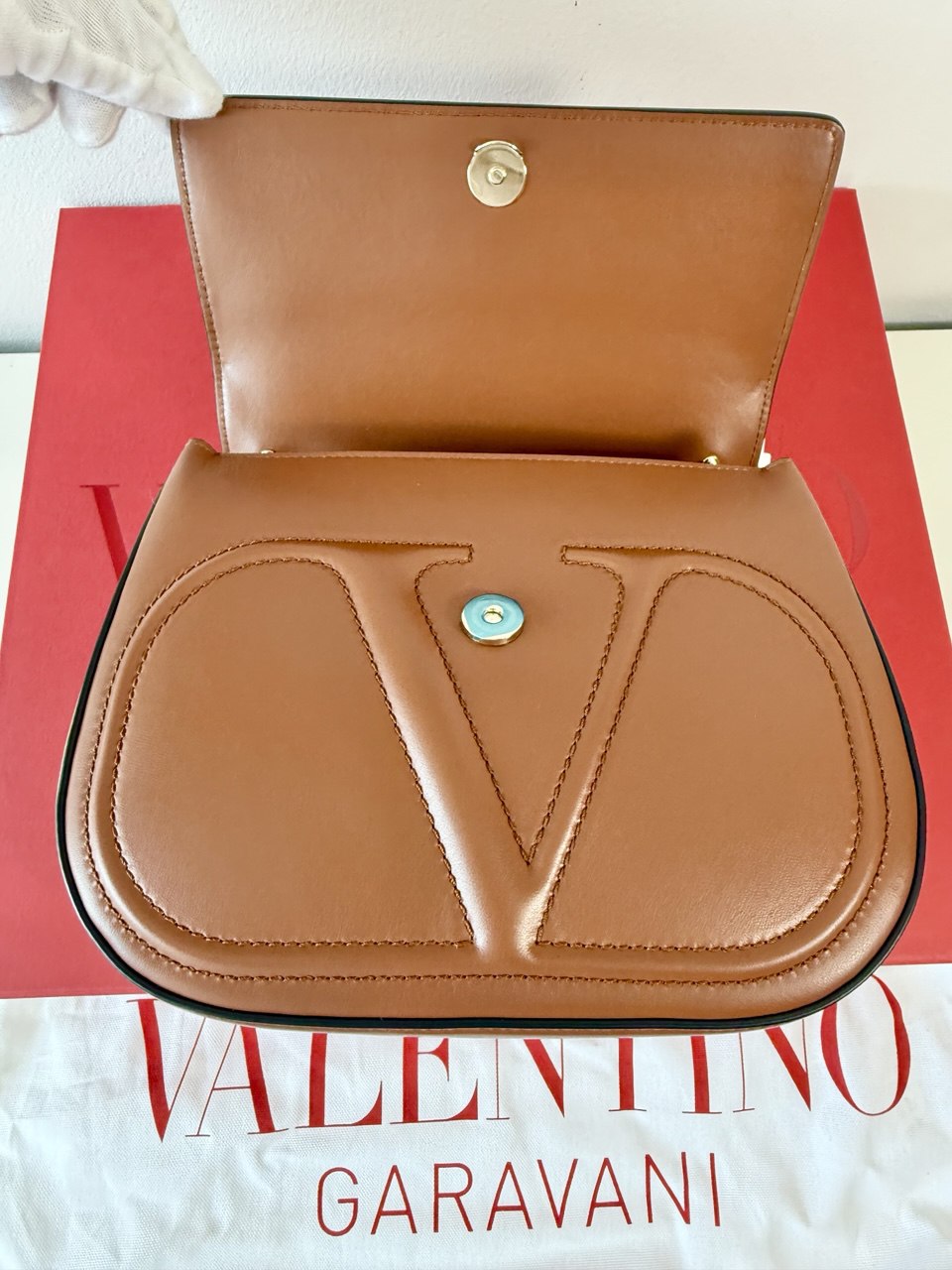 Pre-Owned Alltime Shoulder Bag in Soft Grainy Calfskin Leather with Magnetic Closure & Removable Handles - Brown Saddle Bag