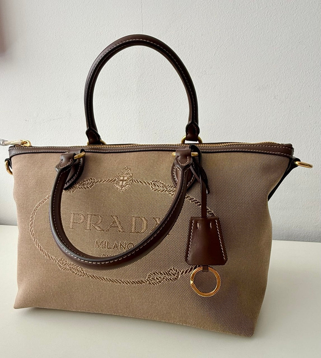 Logo Jacquard Brown Satchel Crossbody