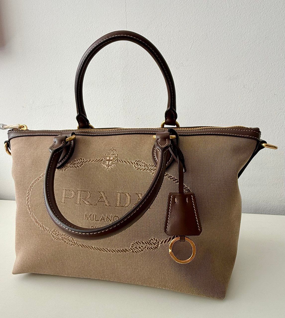 Logo Jacquard Brown Satchel Crossbody