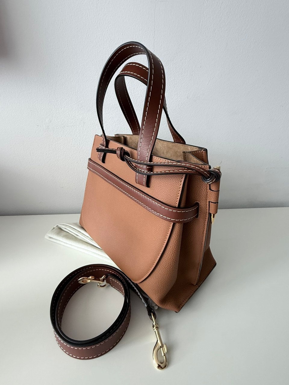 Gate Top Handle Mini Bag – Tan Leather, Authentic Designer Handbag