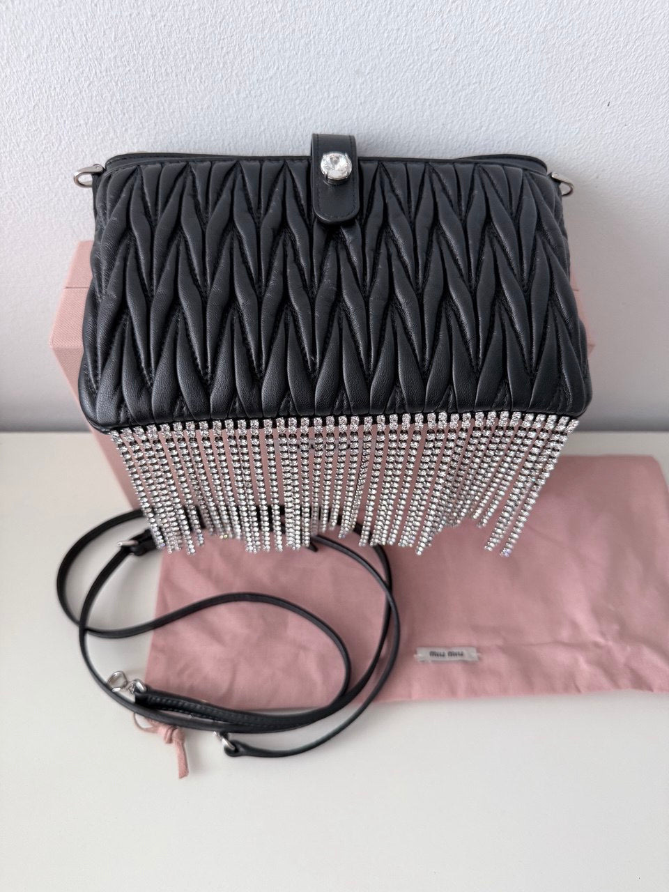 Matelassé Fringe Crossbody Bag – Black (Pre owned)
