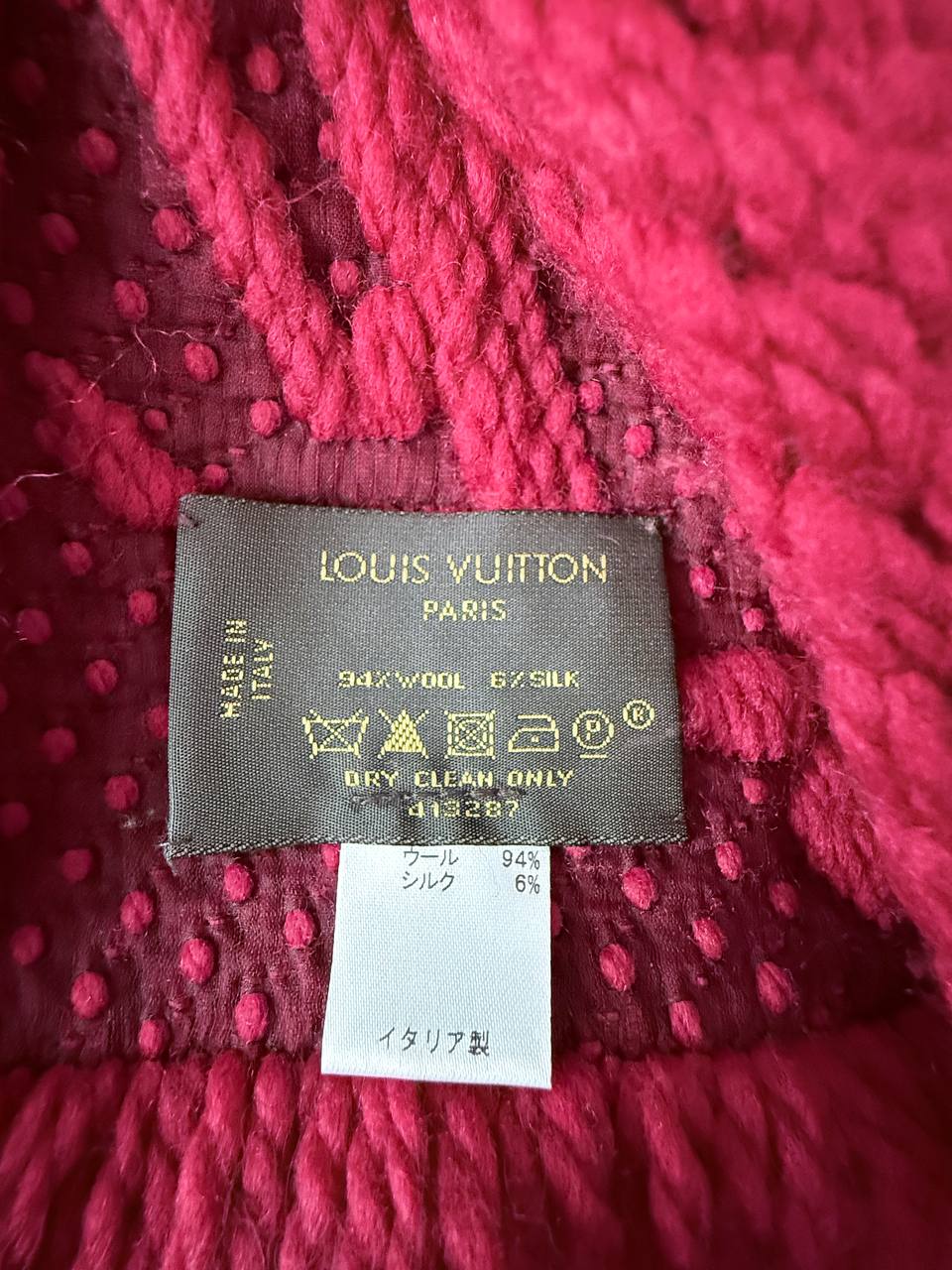 Monogram Knit Scarf Red Wool Silk Pre-owned with Box