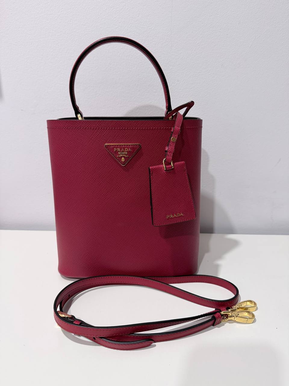 Pre-Owned Prada Saffiano Leather Bucket Bag – Red
