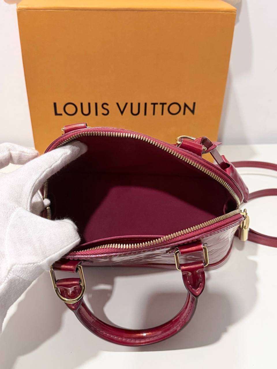 Pre-Owned Alma BB Vernis Leather Handbag – Burgundy – with Box & Dust Bag