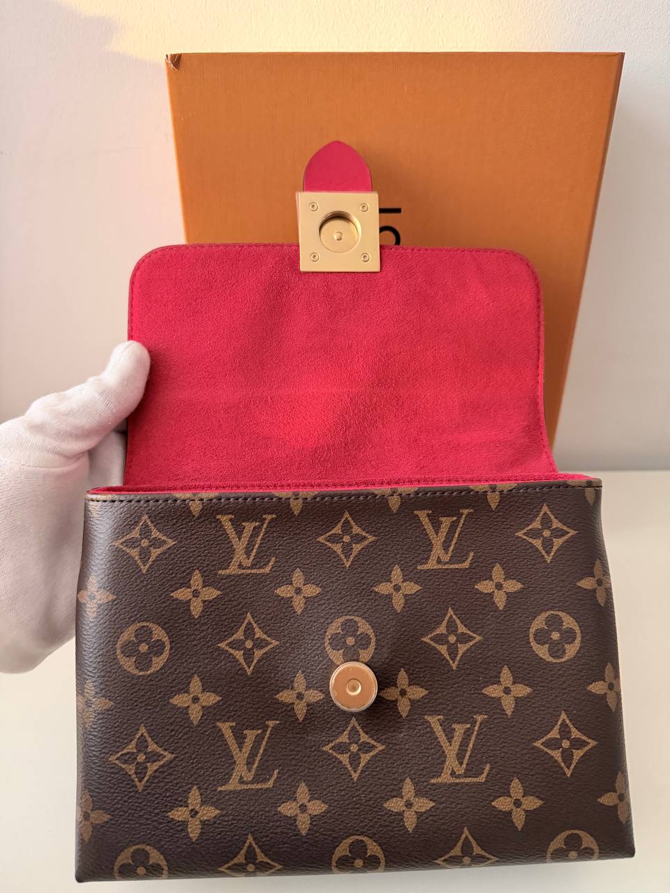 Locky BB Monogram Canvas with Red Leather – Pre-Loved Top Handle Crossbody Bag