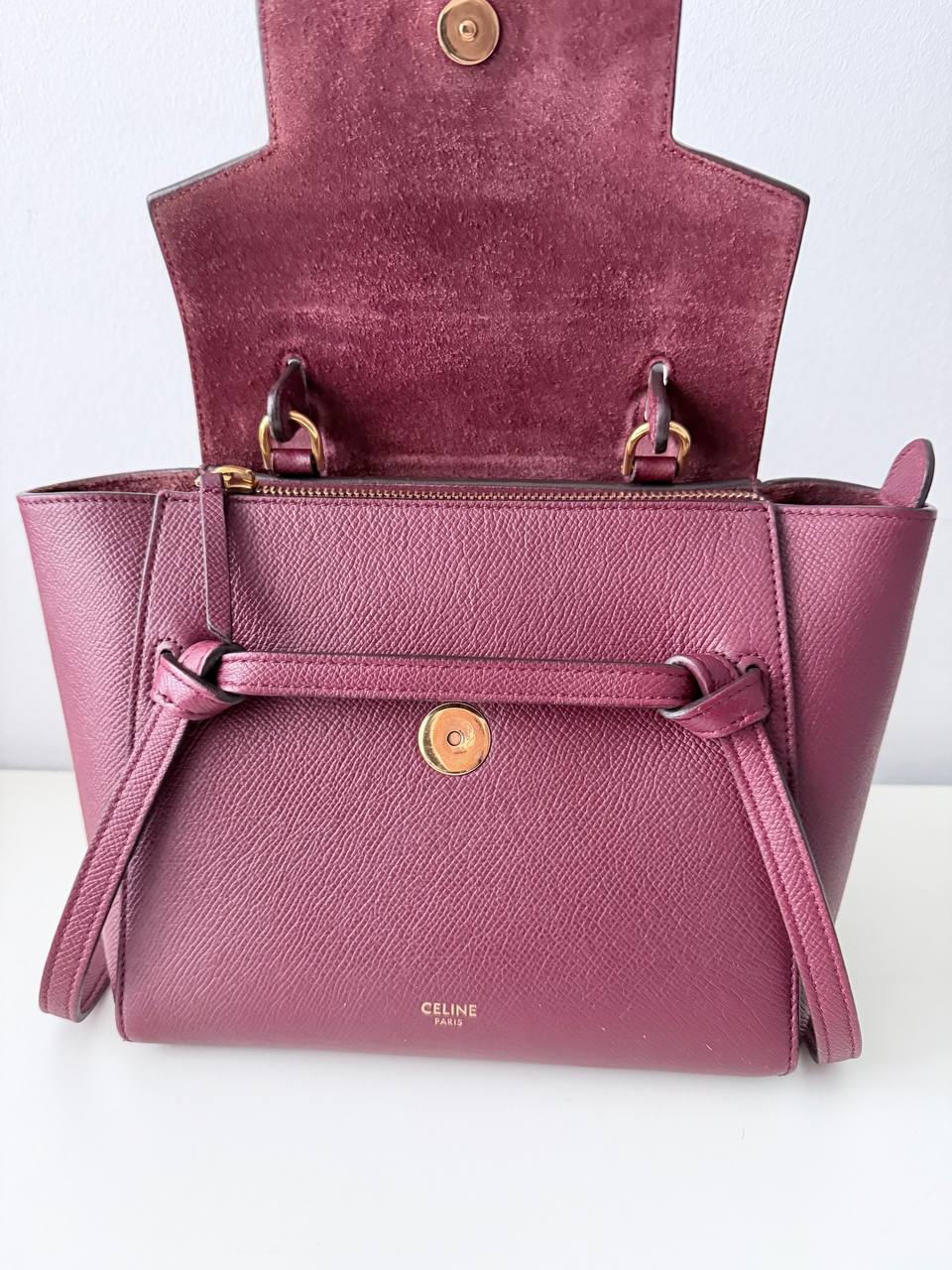 Nano Belt Bag – Burgundy Grained Leather – Pre-Loved Luxury Handbag