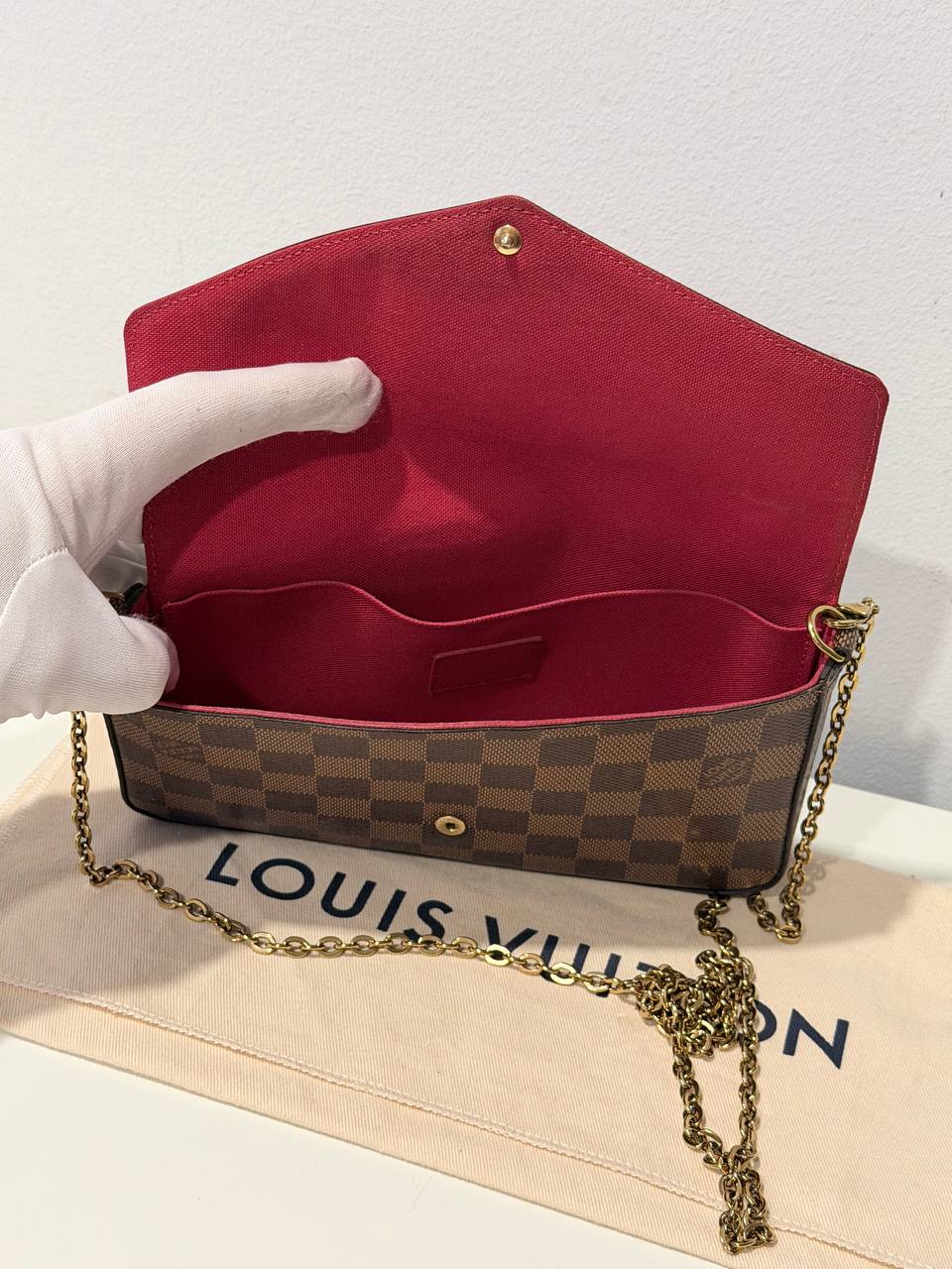 Félicie Pochette Damier Ebene with Rose Interior – Pre-Loved, Authentic