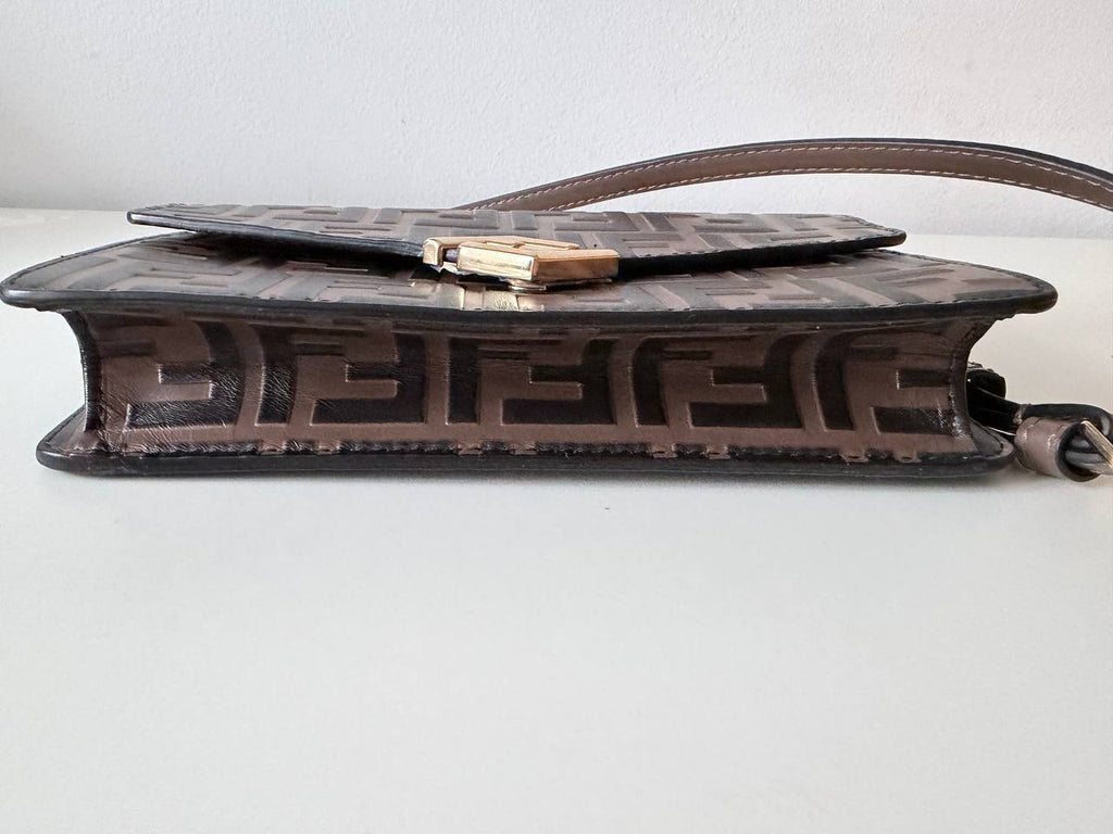 Logo Embossed Leather Wallet on Strap – Brown & Black | Pre-Loved