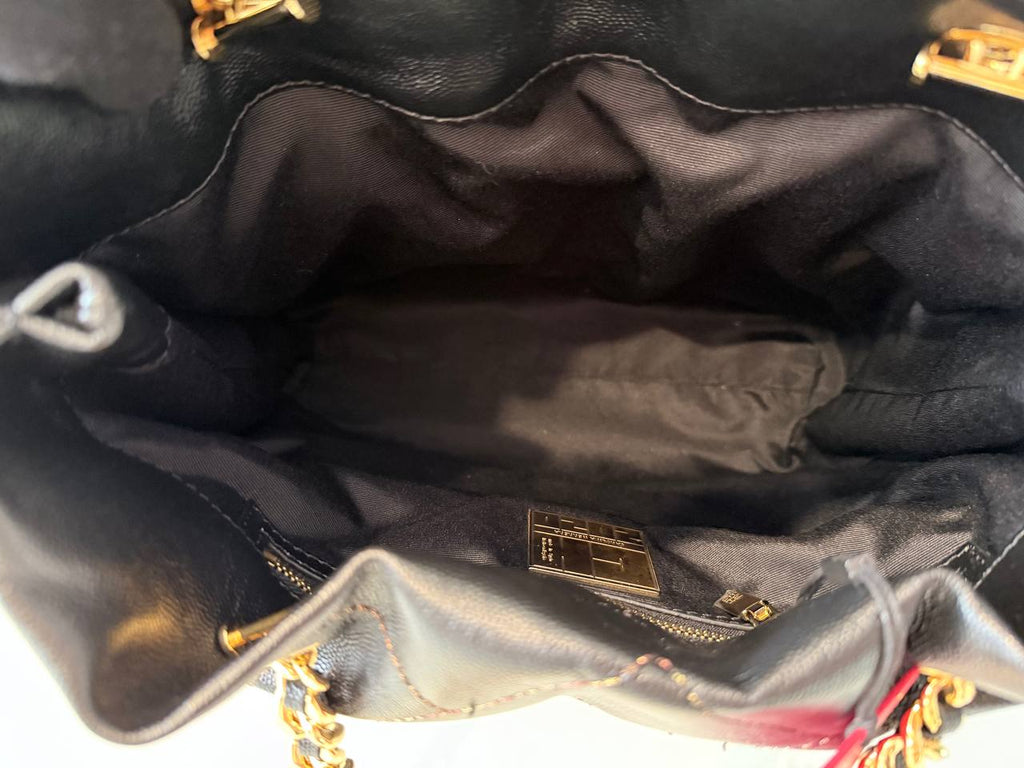 Pre-Loved Black Quilted Bucket Bag with Gold Chain Strap