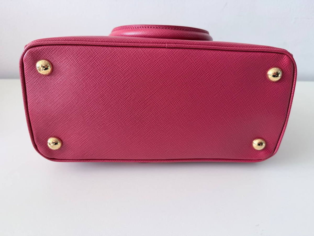 Saffiano Leather Double Zip Mini Tote Bag – Pink – Made in Italy