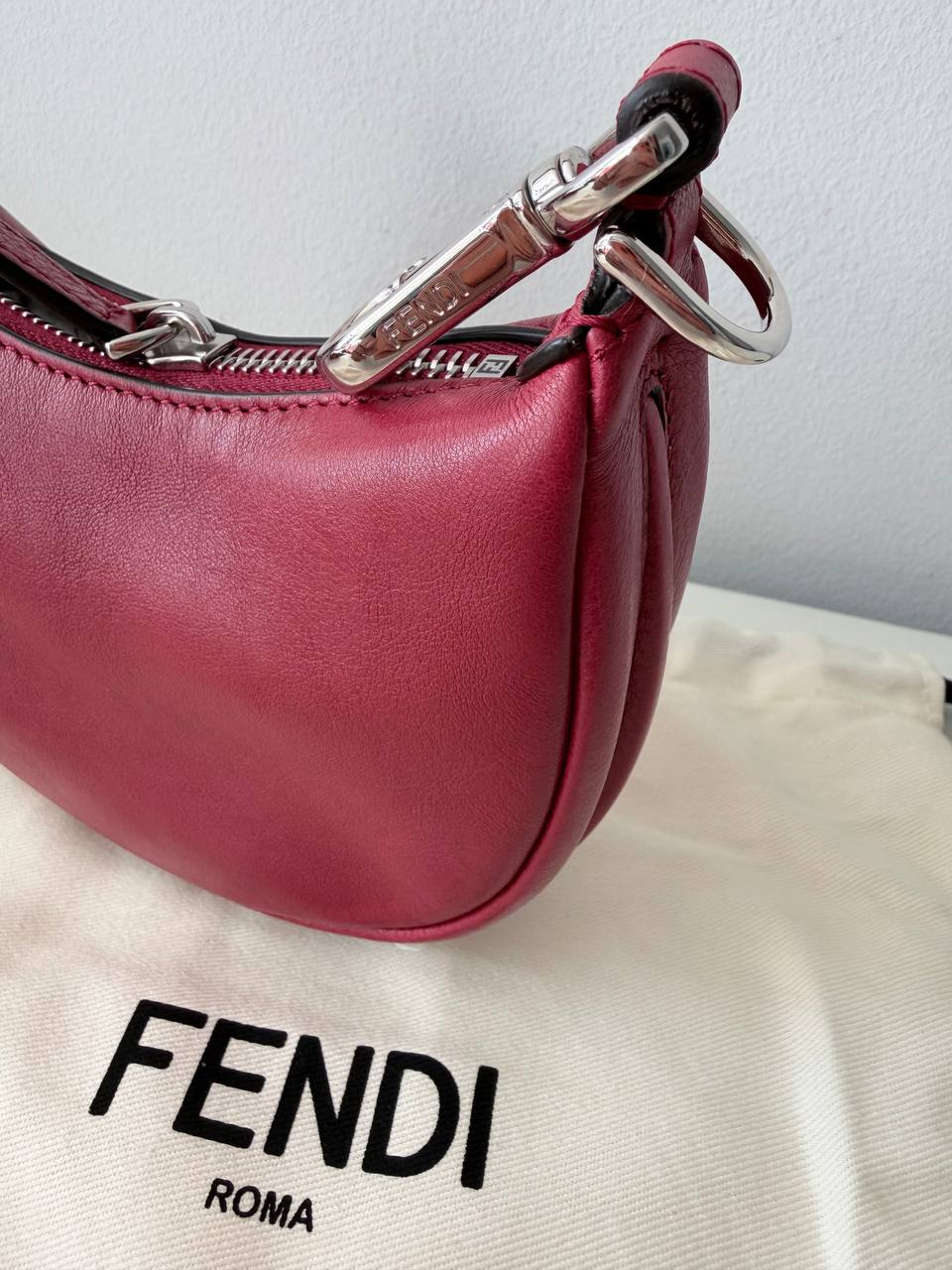 Red Leather Shoulder Bag with Oversized Logo Hardware