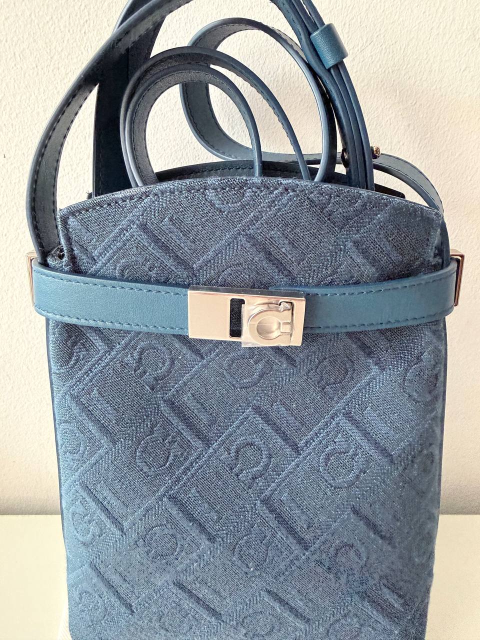 Pre-Owned Monogram Jacquard Mini Bucket Bag – Blue Canvas with Leather Trim