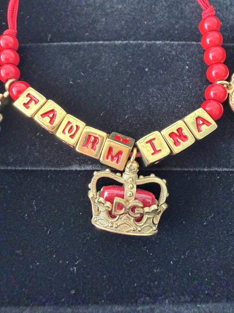 Taormina Charm Bracelet - Red Beads & Gold-Tone Crowns