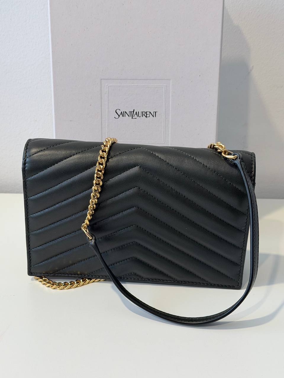 Saint Laurent Cassandre Matelassé Wallet on Chain Black
