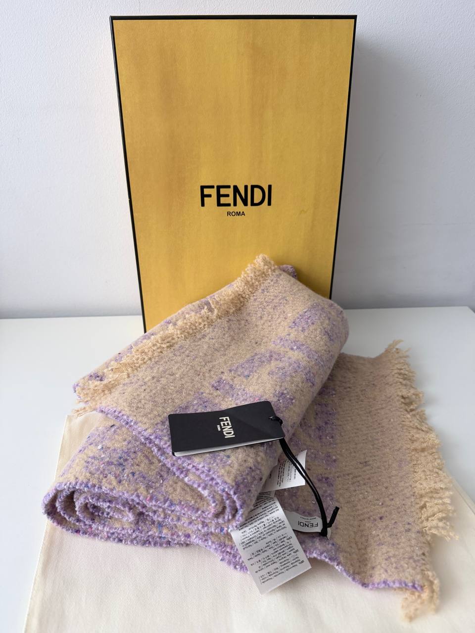 Bufanda FF Motif en Lana y Mohair Multicolor - Beige