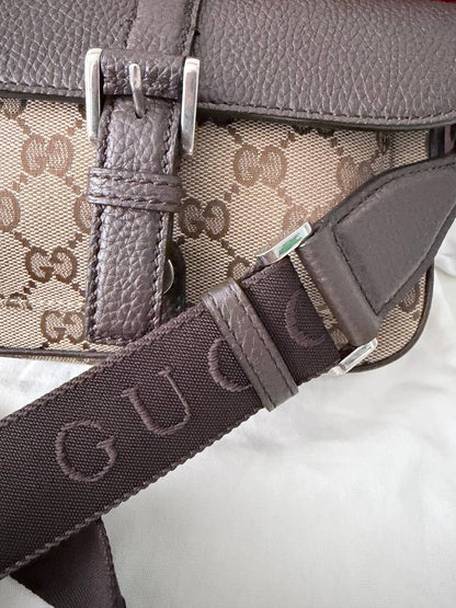 Bolso de Cintura Gucci GG Canvas & Leather Belt Bag / Waist Pouch en Lona Original GG Beige y Piel Café