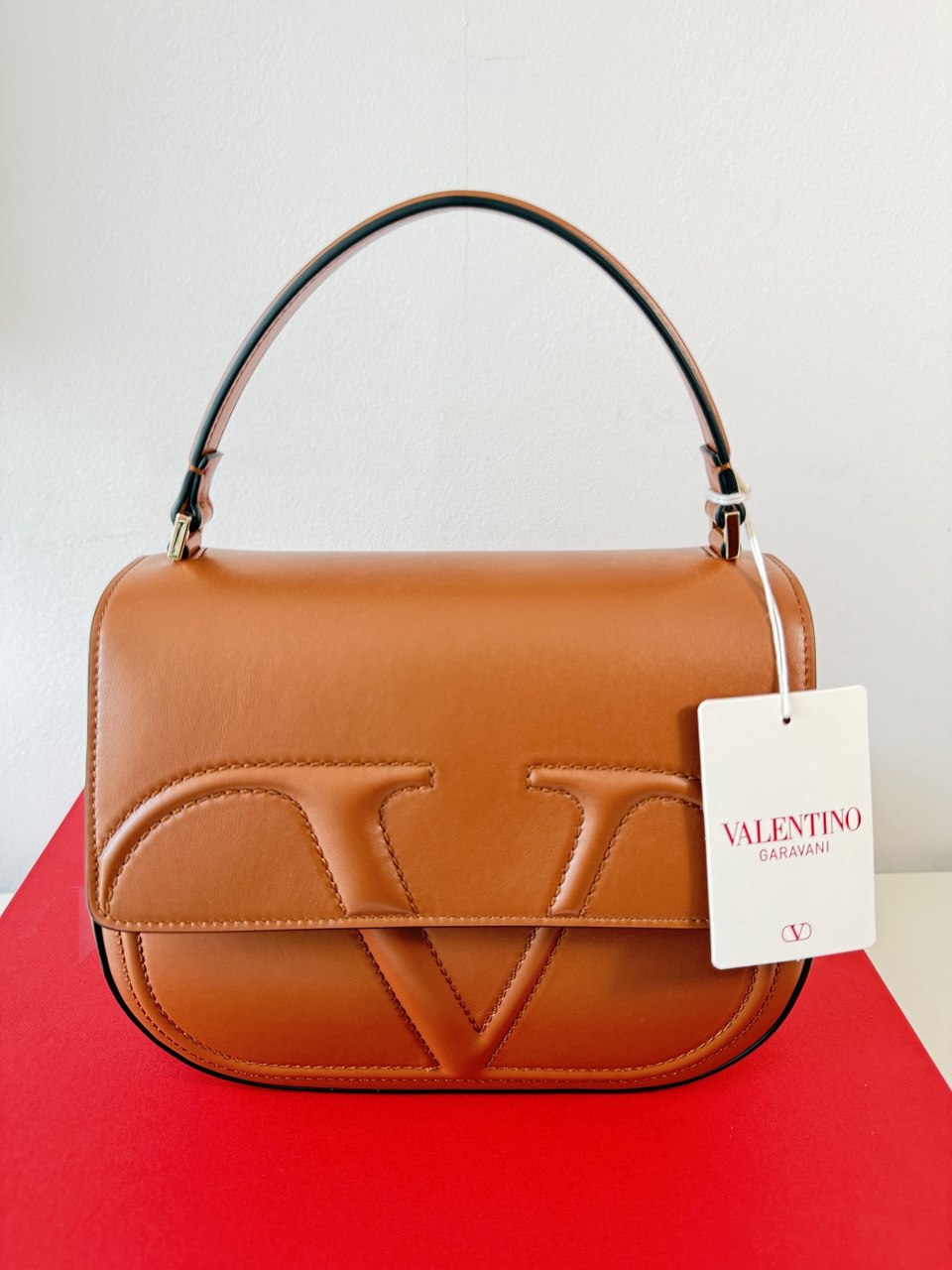 Pre-Owned Alltime Shoulder Bag in Soft Grainy Calfskin Leather with Magnetic Closure & Removable Handles - Brown Saddle Bag