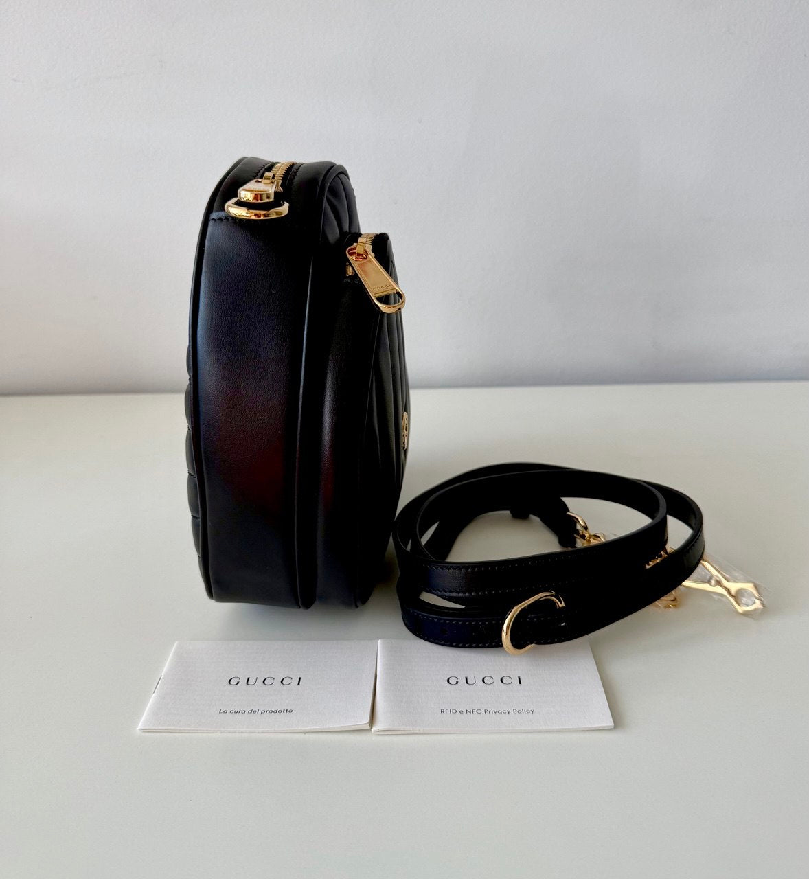 Interlocking Black G Heart Shoulder Bag Diagonal Quilted Mini