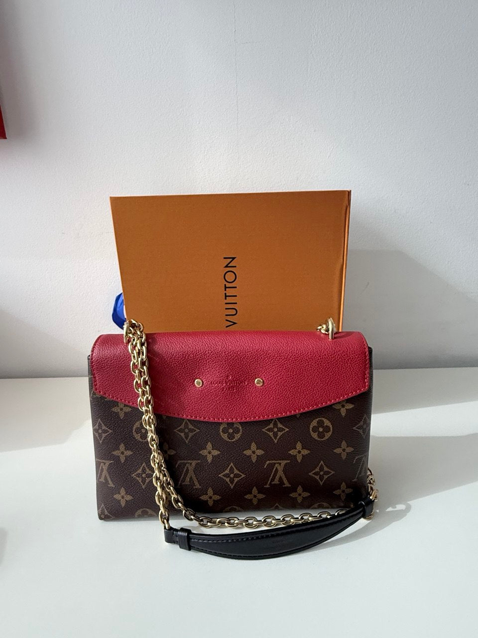 Pre Loved Luxury Shoulder Bag in Monogram Canvas & Wine | Designer Style