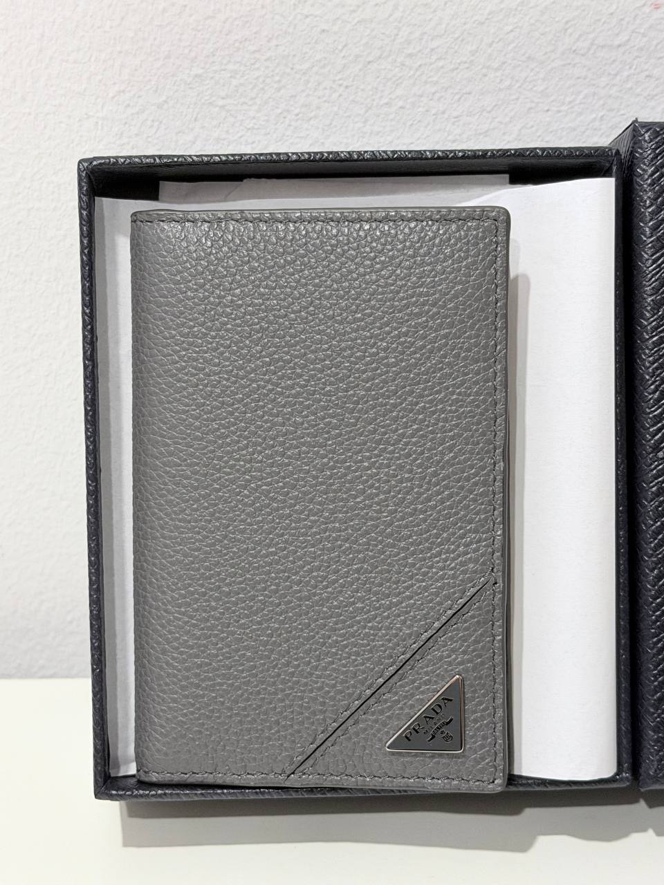 Authentic Prada Grey Saffiano Leather Bifold Wallet – Pre-Owned with Original Box