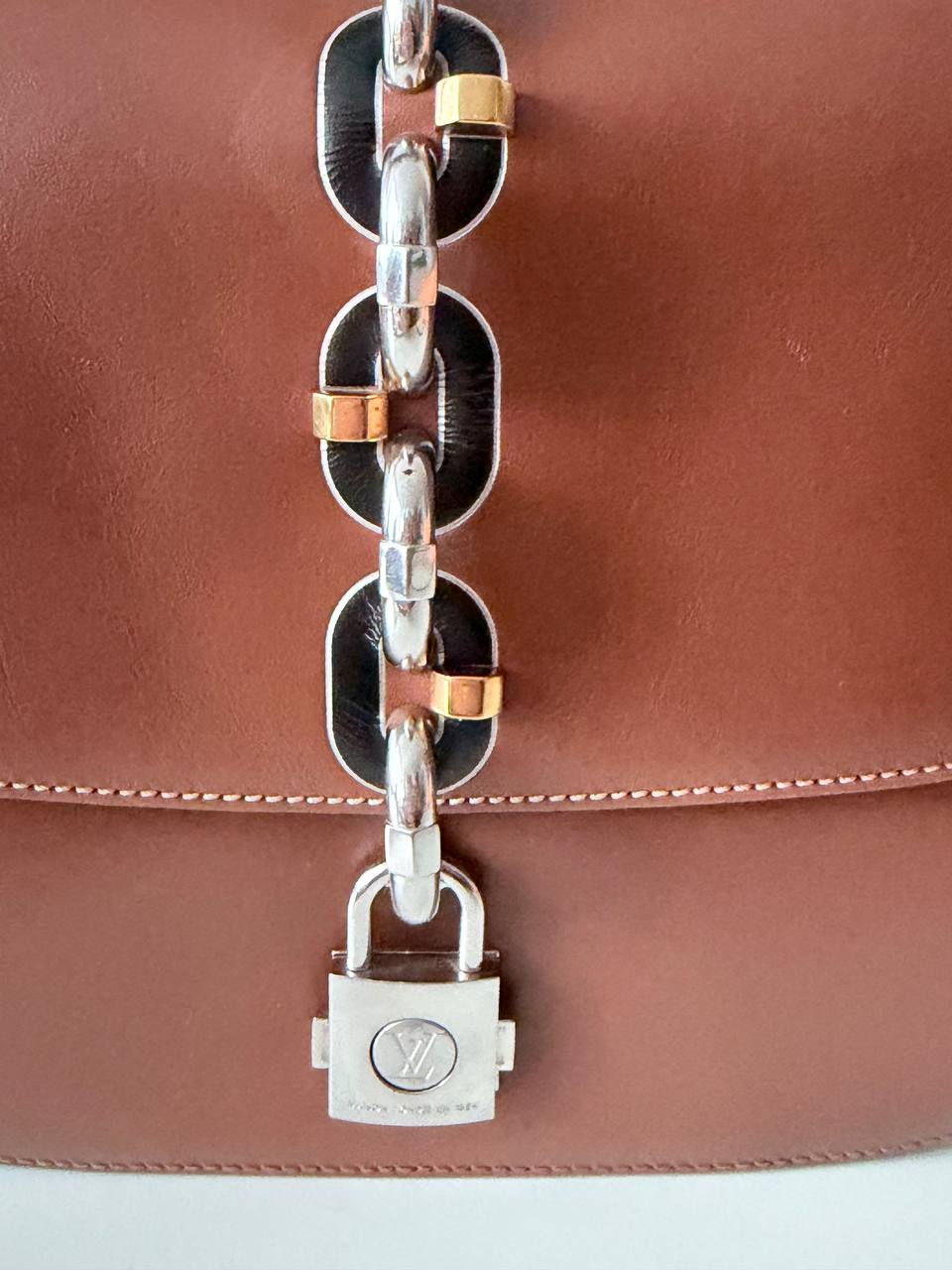 Pre-Loved Leather Top Handle Bag | Elegant Chain Detail