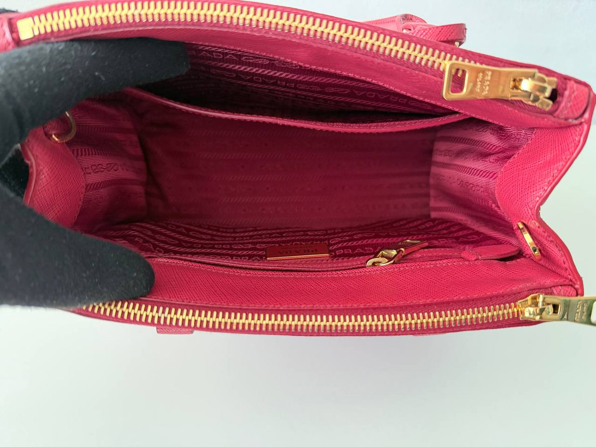 Saffiano Leather Double Zip Mini Tote Bag – Pink – Made in Italy