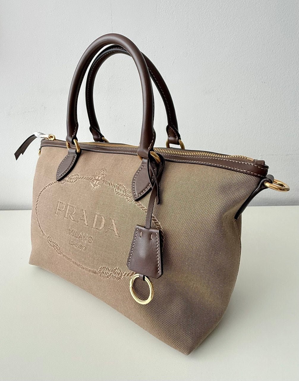 Logo Jacquard Brown Satchel Crossbody