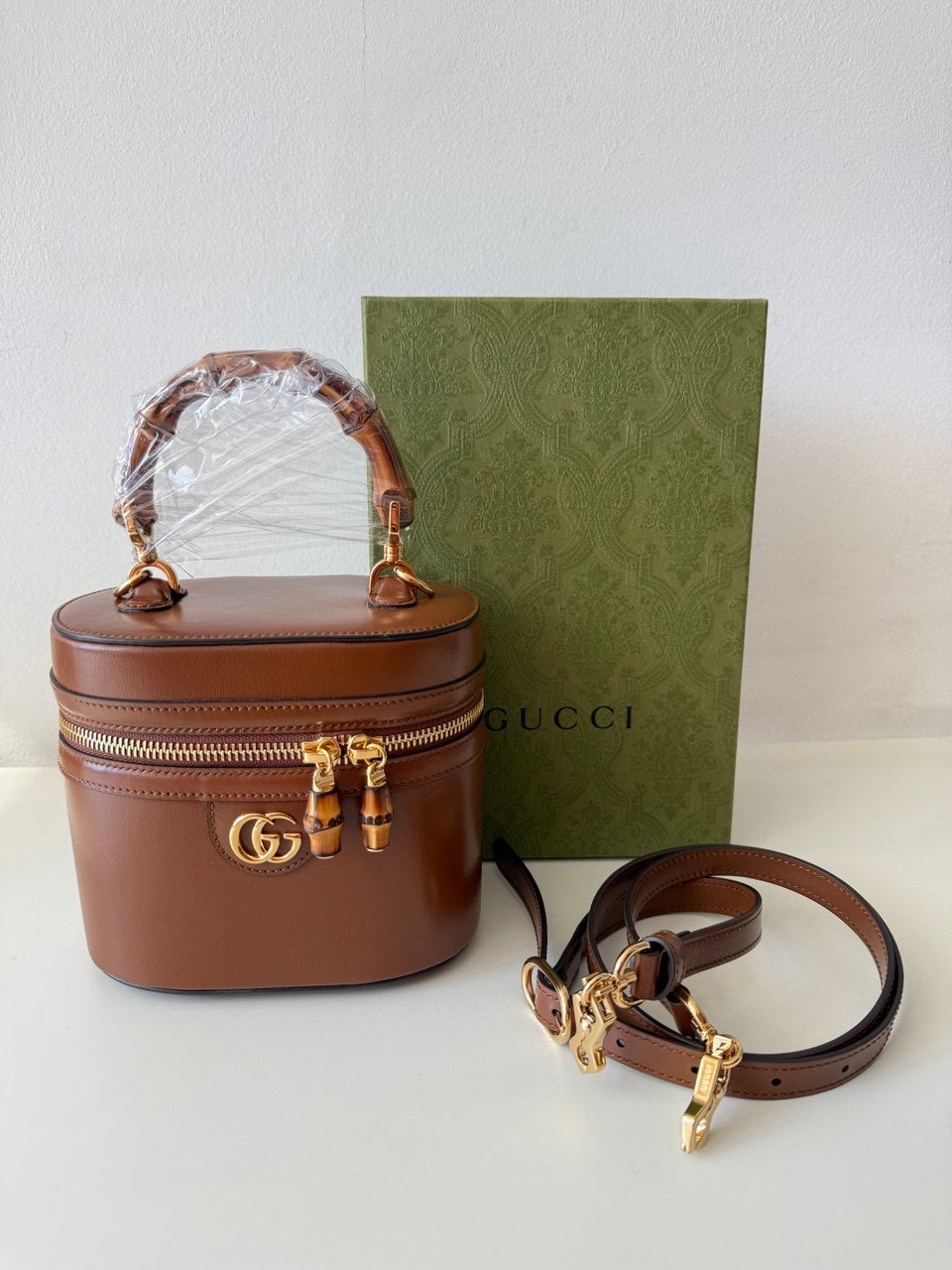 Women's Black Bamboo Logo Plaque Mini Top Handle Bag