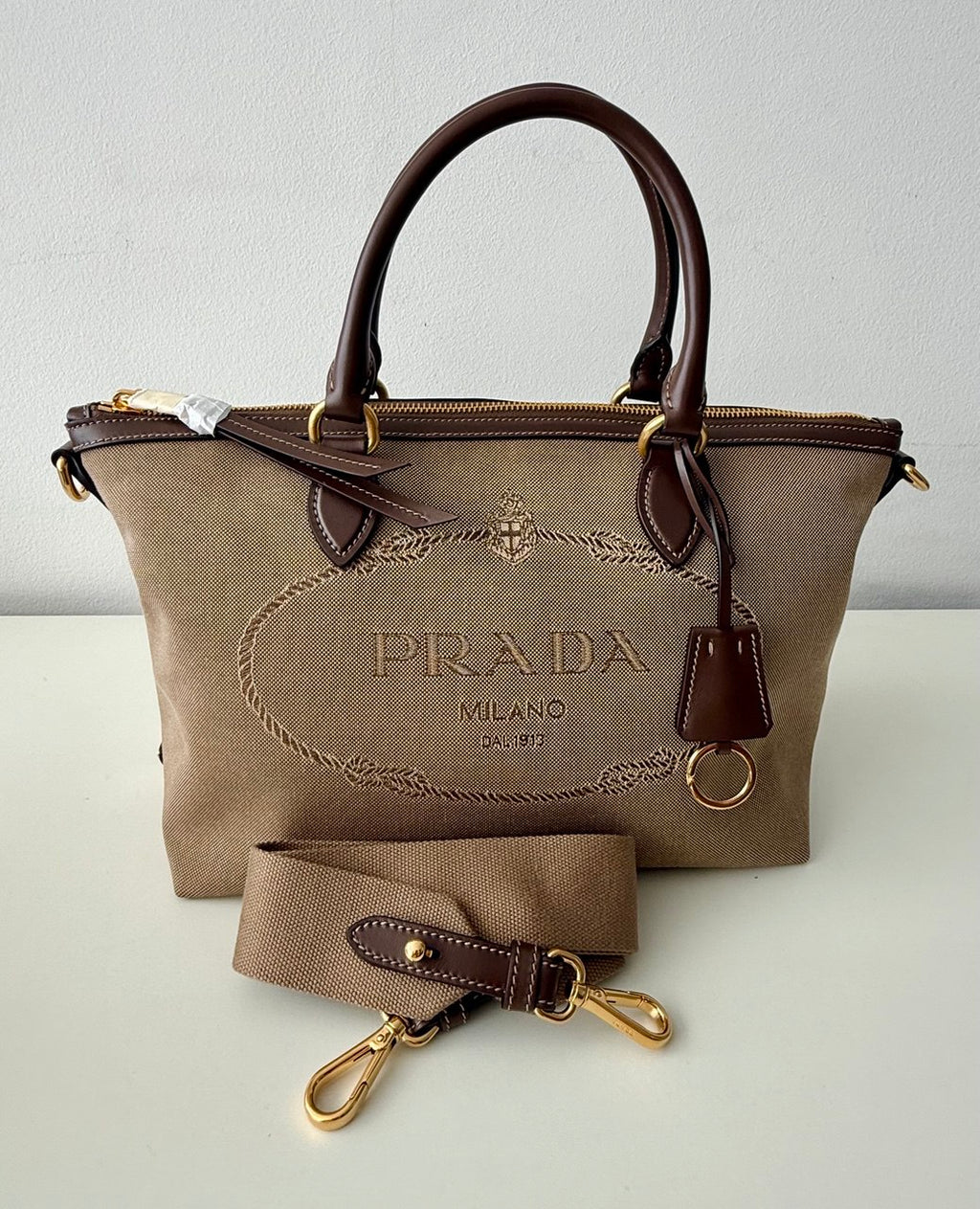 Logo Jacquard Brown Satchel Crossbody