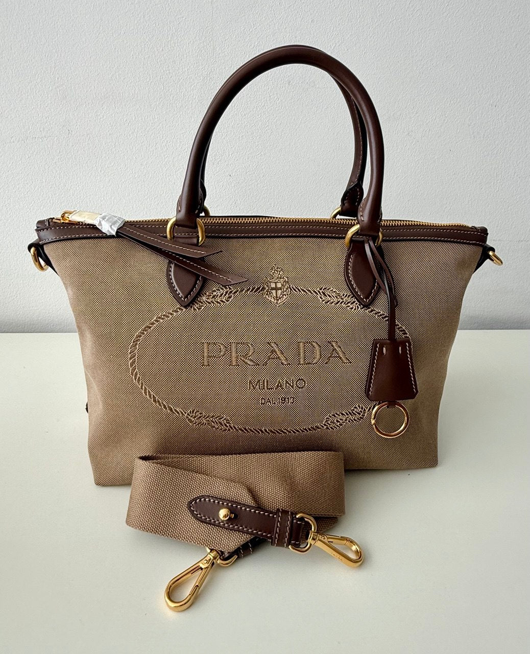 Logo Jacquard Brown Satchel Crossbody