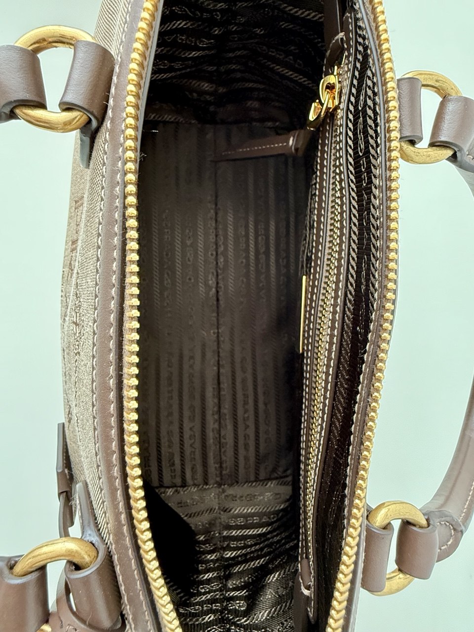 Logo Jacquard Brown Satchel Crossbody